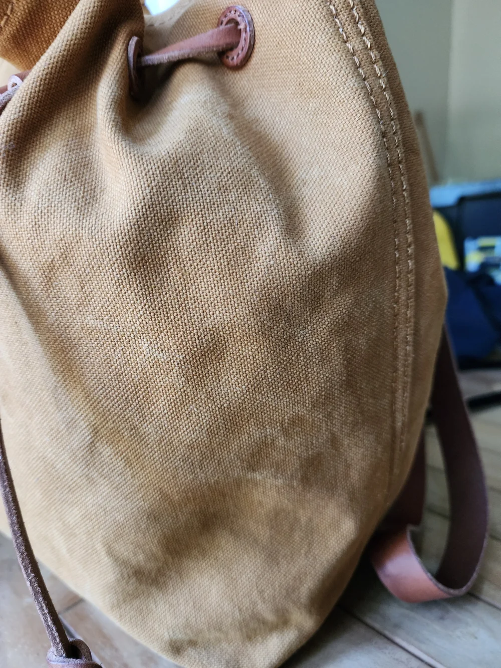 Madewell Somerset canvas drawstring/bucket backpack with leather trim